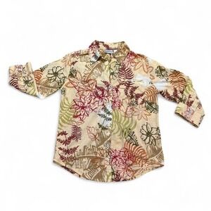 Chico's multi-coloured floral button-up 100% cotton shirt with quarter sleeves